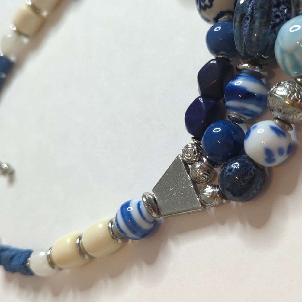 Handcrafted Blue Bead Statement Necklace - Picture 4 of 13